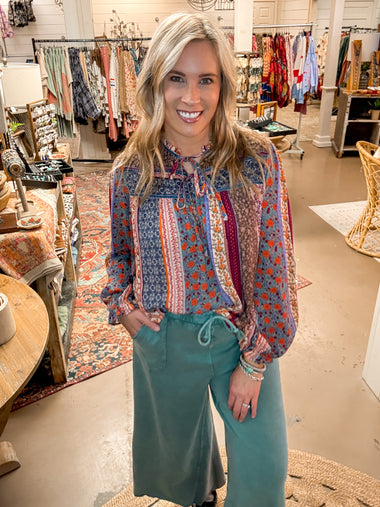 PAM PRINTED TIE FRONT TOP