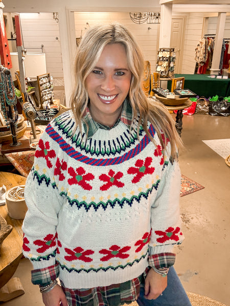 POINTED FLORAL SWEATER, POWDER CREAM