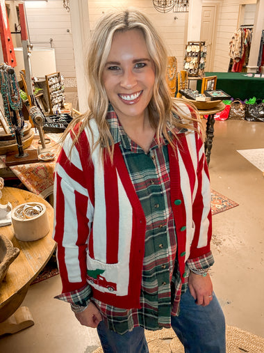 CHRISTMAS VACATION SWEATER CARDIGAN, RED