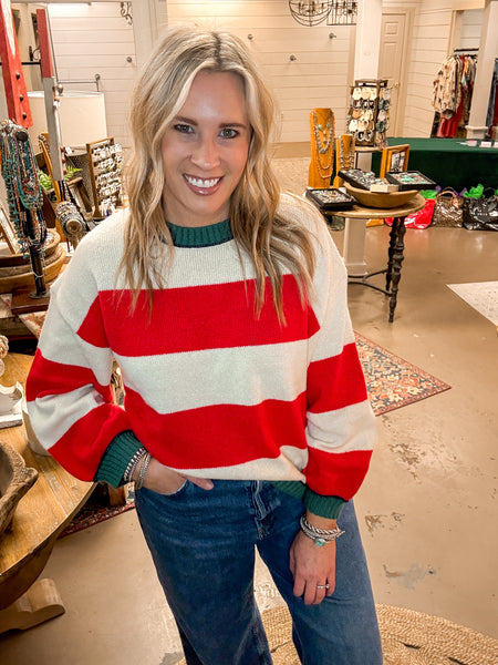 CHRISTMAS COLOR BLOCK STRIPE SWEATER
