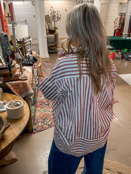 CANDY STRIPE BUTTON DOWN, ANTIQUE ROSE