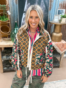 ROSE PATTERN JACKET, BROWN COMBO