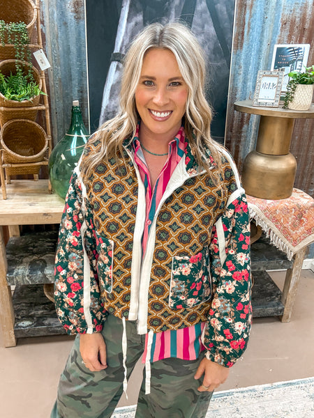 ROSE PATTERN JACKET, BROWN COMBO