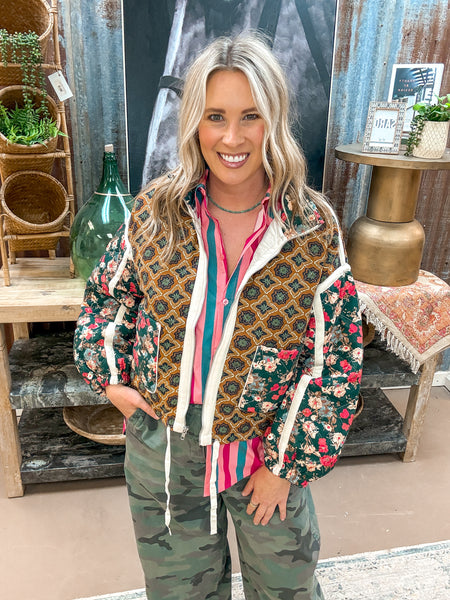 ROSE PATTERN JACKET, BROWN COMBO