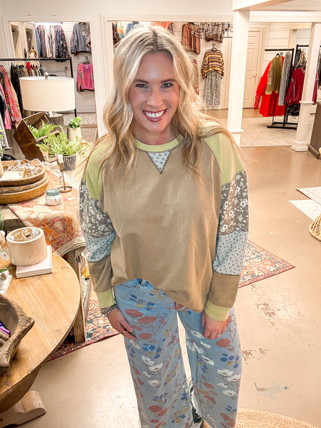 FLOARAL STRETCH TWILL PANTS, WASHED DENIM