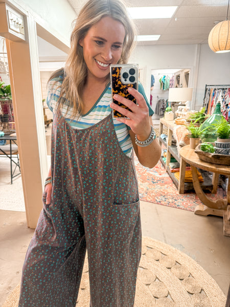 FLORAL PRINTED JUMPSUIT, EGGPLANT