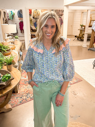 SKYLAR SCALLOP BLOUSE, BLUE