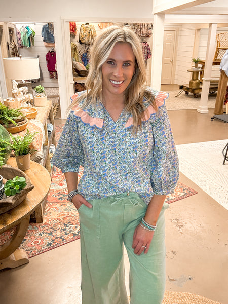 SKYLAR SCALLOP BLOUSE, BLUE