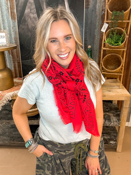 COTTON BANDANA SCARF, RED