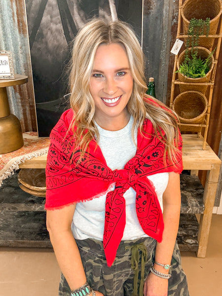 COTTON BANDANA SCARF, RED