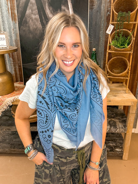 COTTON PAISLEY SCARF, LIGHT BLUE