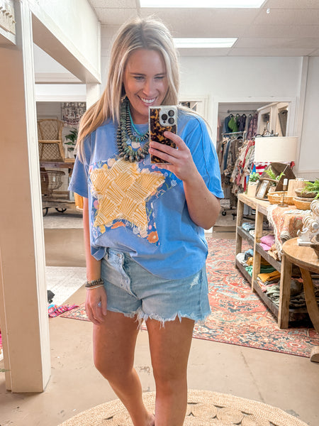 SEEING STARS MINERAL WASHED KNIT TOP, PERI BLUE