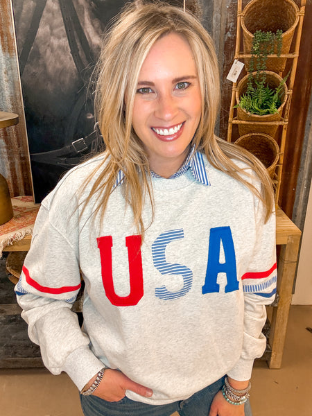 USA SOFT WASHED PULLOVER, LT. HEATHER GREY