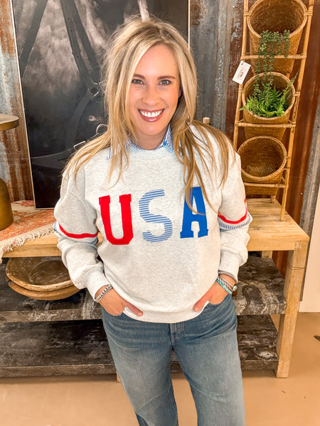 USA SOFT WASHED PULLOVER, LT. HEATHER GREY