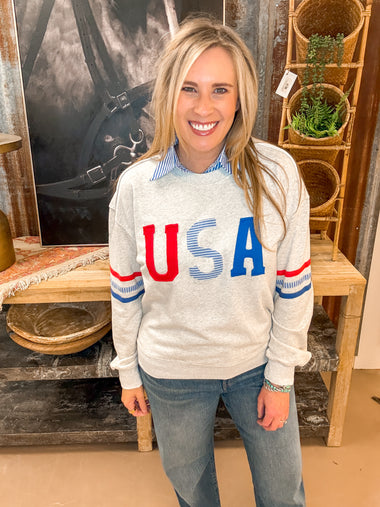 USA SOFT WASHED PULLOVER, LT. HEATHER GREY