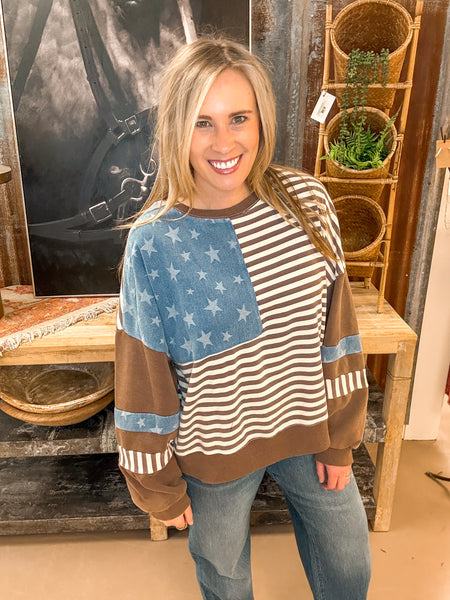 AMERICAN FLAG WASHED PULLOVER