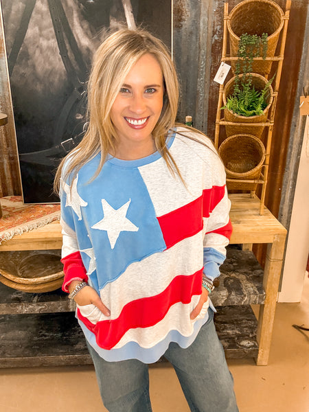 AMERICAN FLAG PULLOVER, HEATHER GREY