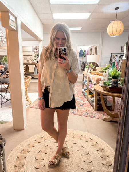 FLORAL BURNOUT BLOUSE, TAUPE