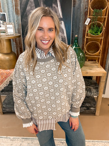 FLOWER JAQUARD PULLOVER/SWEATER, GREY