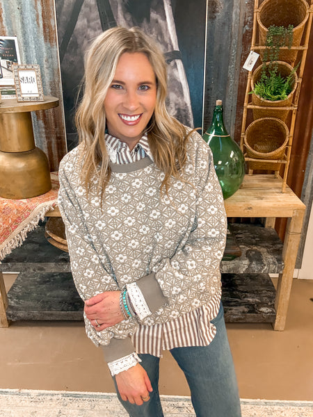 FLOWER JAQUARD PULLOVER/SWEATER, GREY