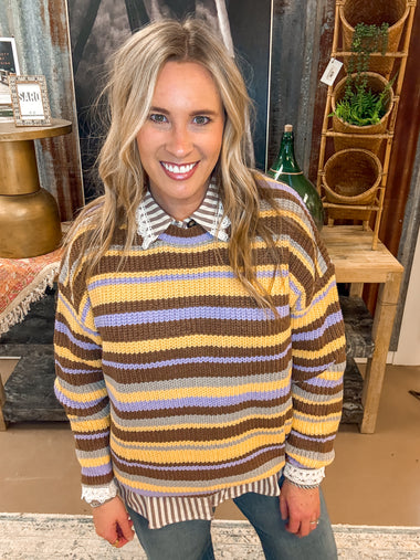 SELENE STRIPE SWEATER, YELLOW MOCHA