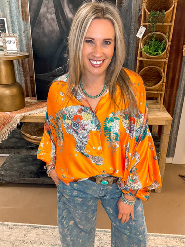 FLORAL PRINTED SATIN BLOUSE