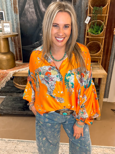 FLORAL PRINTED SATIN BLOUSE