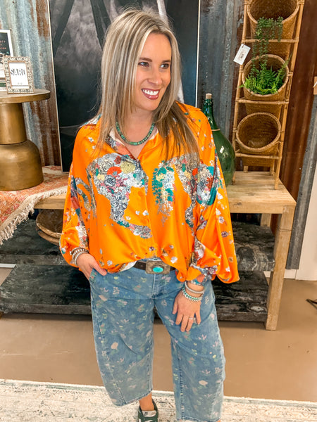 FLORAL PRINTED SATIN BLOUSE