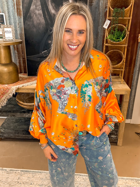 FLORAL PRINTED SATIN BLOUSE