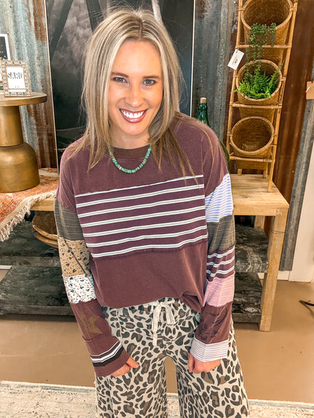 STRIPE MIX TERRY SOFT WASHED PULLOVER, GRAPE