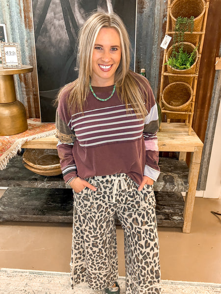 STRIPE MIX TERRY SOFT WASHED PULLOVER, GRAPE