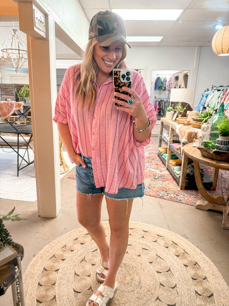 COTTON GAUZE BUTTON DOWN, CORAL PINK