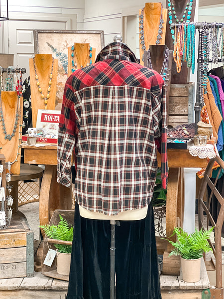 SOFT WASHED COLOR BLOCK FLANNEL, RED & BLACK