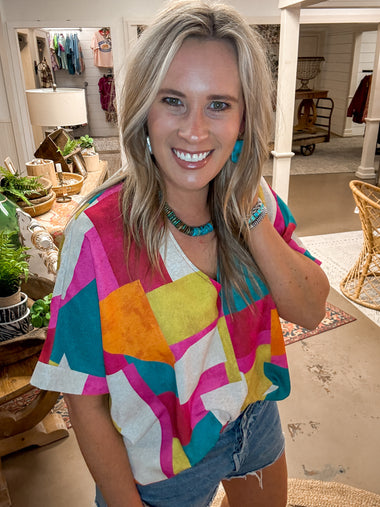 MALLORY MULTI COLOR V-NECK BLOUSE