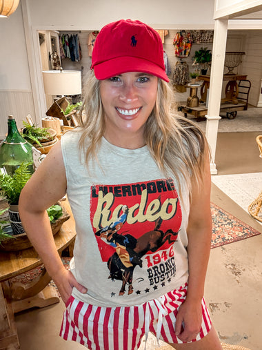 RED RODEO GRAPHIC TANK, CAMEL