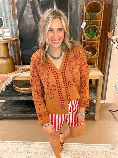 DOT ART CARDIGAN, GINGER/RED