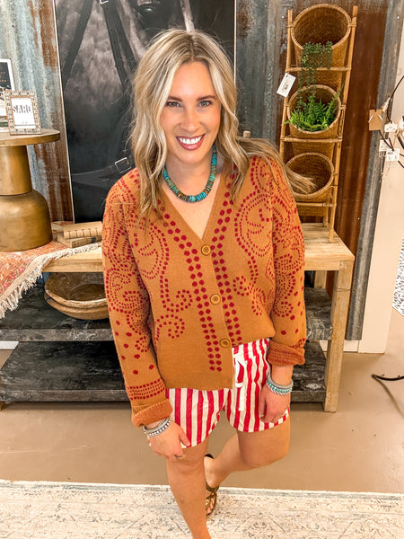 DOT ART CARDIGAN, GINGER/RED