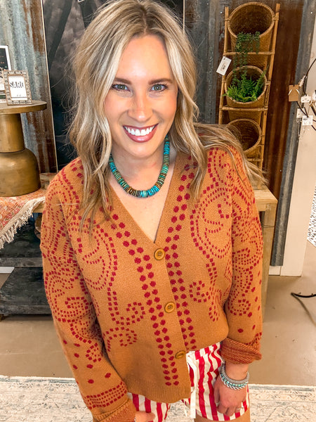 DOT ART CARDIGAN, GINGER/RED