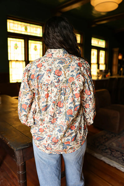 REMI RED & BLUE FLORAL BUTTON DOWN