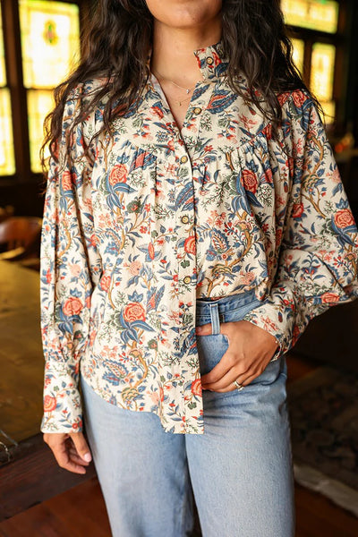 REMI RED & BLUE FLORAL BUTTON DOWN