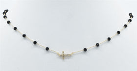 BLACK CRYSTAL W/ RHINESTONE CROSS NECKLACE