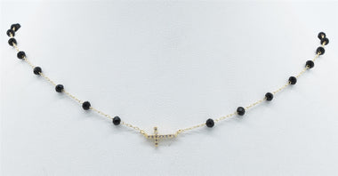 BLACK CRYSTAL W/ RHINESTONE CROSS NECKLACE