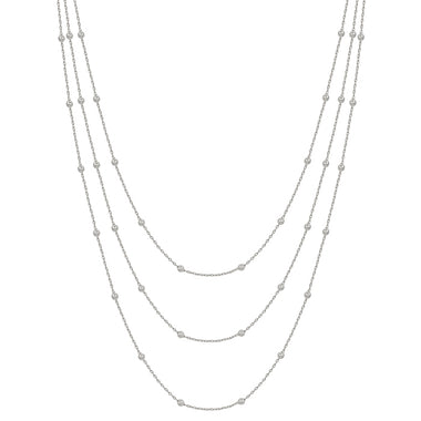 TRIPLE LAYERED GOLD THIN DOT CHAIN NECKLACE, SILVER