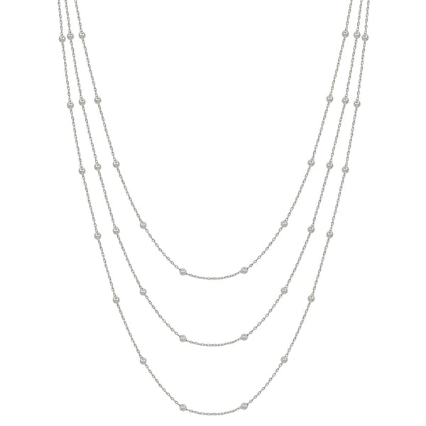 TRIPLE LAYERED GOLD THIN DOT CHAIN NECKLACE, SILVER