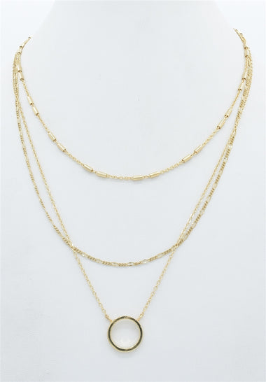 THIN TRIPLE CHAIN W/ OPEN CIRCLE NECKLACE, GOLD