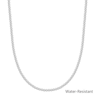 3MM WATER RESISTANT BEADED NECKLACE, SILVER