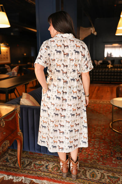 HORSE PRINT MIDI DRESS
