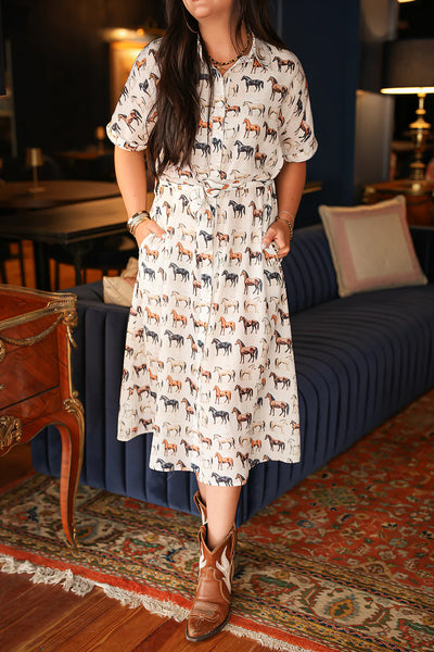 HORSE PRINT MIDI DRESS