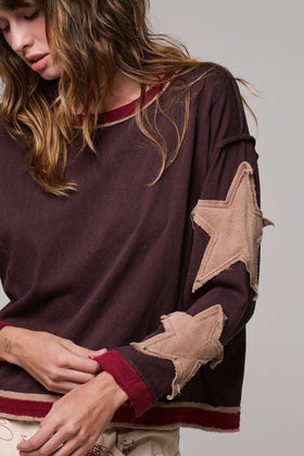 LONE STAR PATCHWORK TOP, BROWN