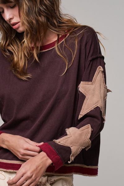 LONE STAR PATCHWORK TOP, BROWN